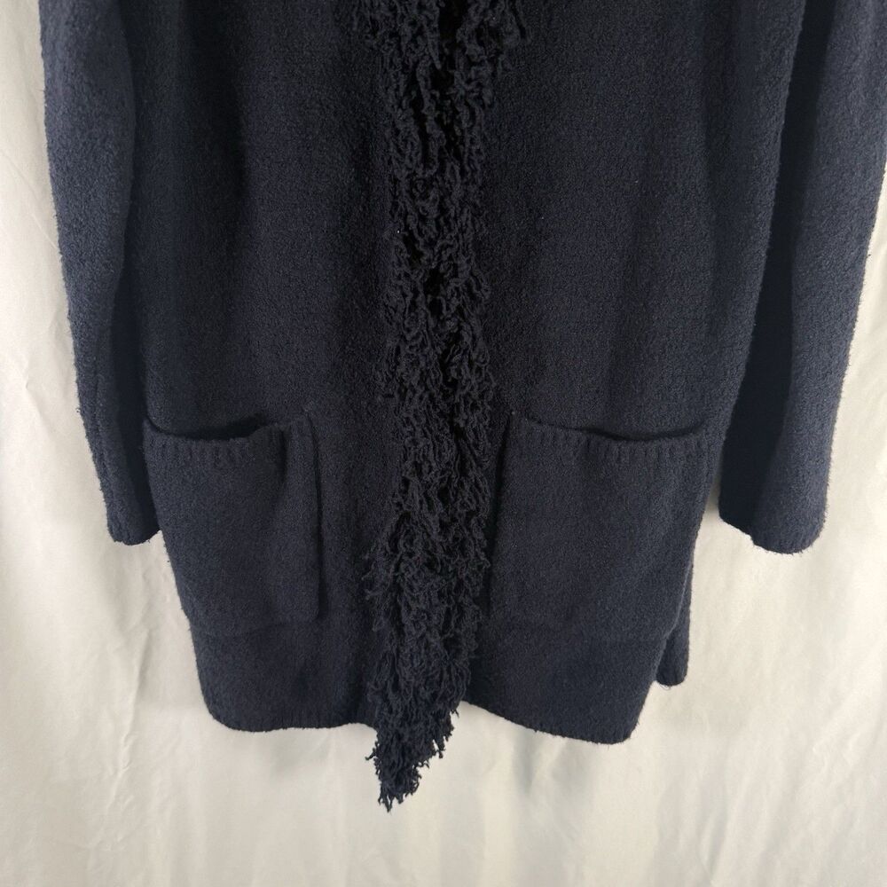 J Jill Cardigan Women's Large Blue Fringe Trim Hook Eye Front Long Sleeve - Picture 5 of 11